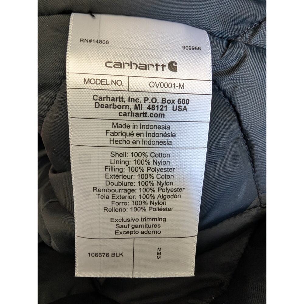 NWT Carhartt Firm Duck Insulated Vest Mens M Black Relaxed Rib Collar Full Zip - Picture 4 of 6